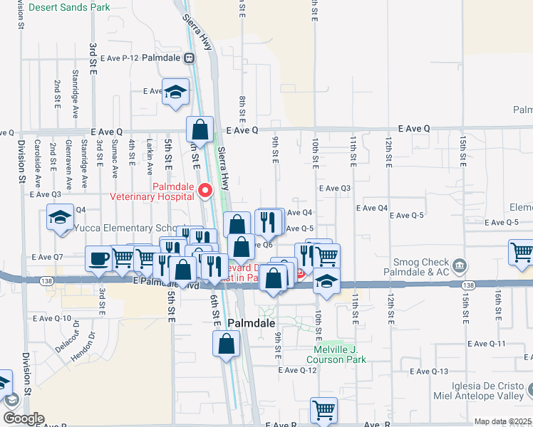 map of restaurants, bars, coffee shops, grocery stores, and more near 808 East Avenue Q-4 in Palmdale