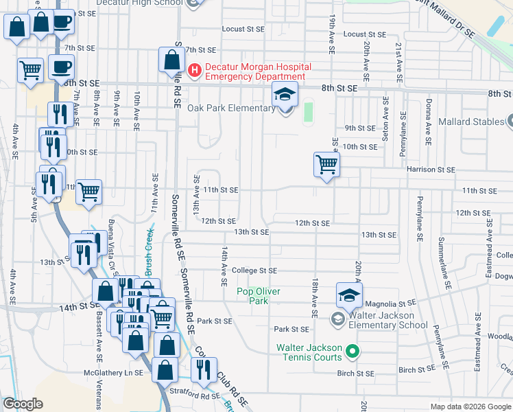 map of restaurants, bars, coffee shops, grocery stores, and more near 1512 15th Avenue Southeast in Decatur