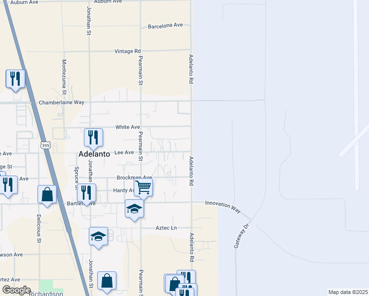 map of restaurants, bars, coffee shops, grocery stores, and more near 12074 Lee Avenue in Adelanto