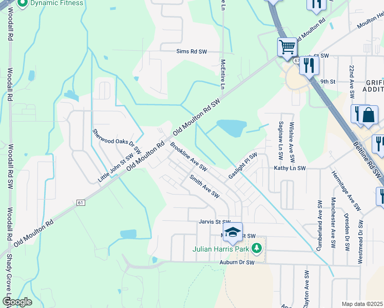 map of restaurants, bars, coffee shops, grocery stores, and more near 1221 Brookline Avenue Southwest in Decatur