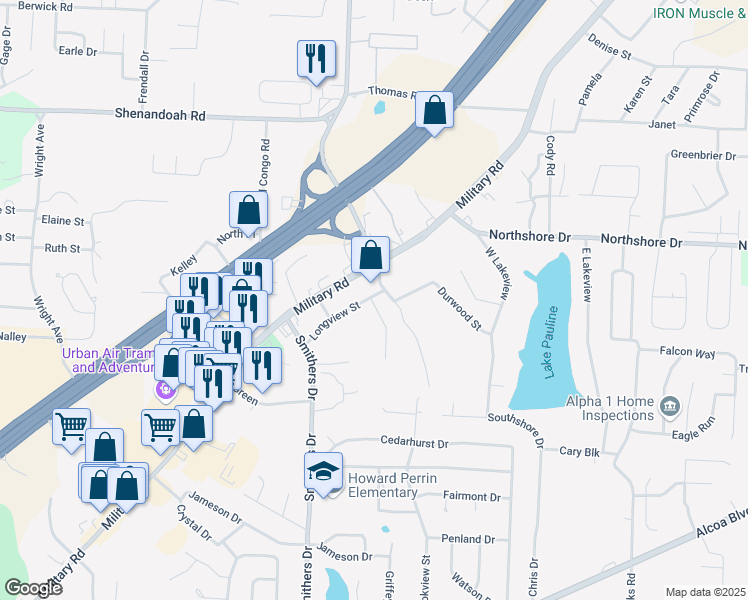 map of restaurants, bars, coffee shops, grocery stores, and more near 2018 Watts Road in Benton