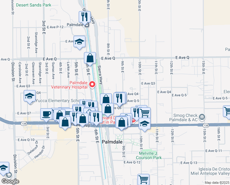 map of restaurants, bars, coffee shops, grocery stores, and more near East Avenue Q4 in Palmdale