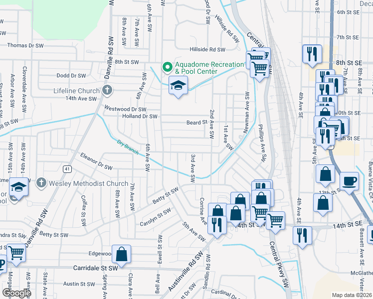 map of restaurants, bars, coffee shops, grocery stores, and more near 301 Brookhaven Street Southwest in Decatur