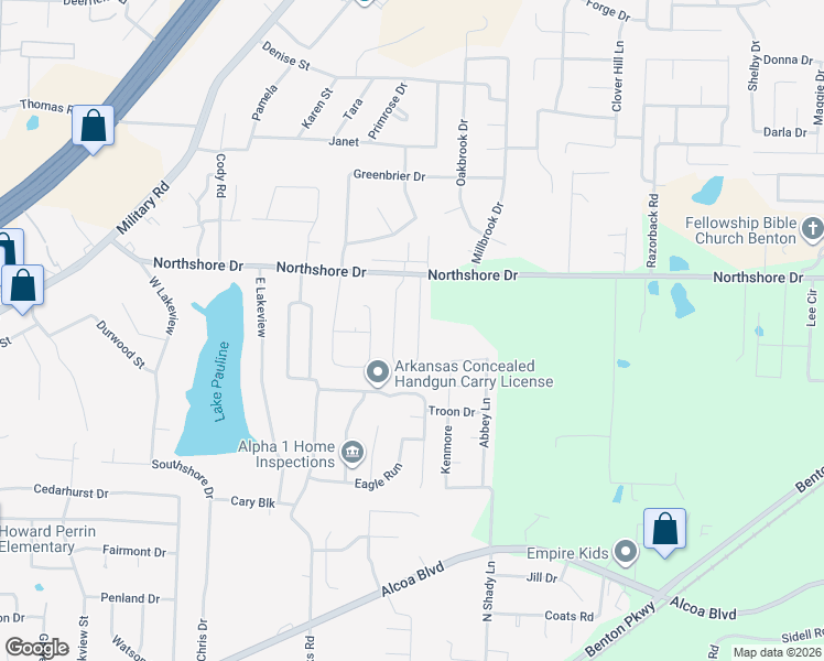 map of restaurants, bars, coffee shops, grocery stores, and more near 2801 Northshore Drive in Benton
