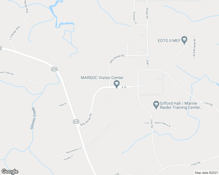 map of restaurants, bars, coffee shops, grocery stores, and more near Rifle Range Road in Onslow County