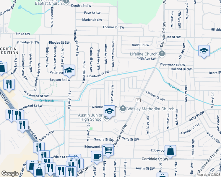map of restaurants, bars, coffee shops, grocery stores, and more near 1507 14th Avenue Southwest in Decatur