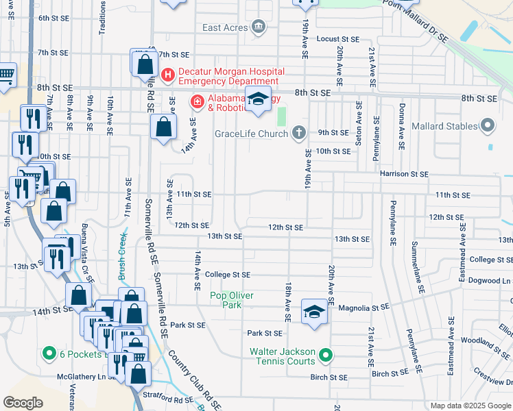 map of restaurants, bars, coffee shops, grocery stores, and more near 1619 11th Street Southeast in Decatur