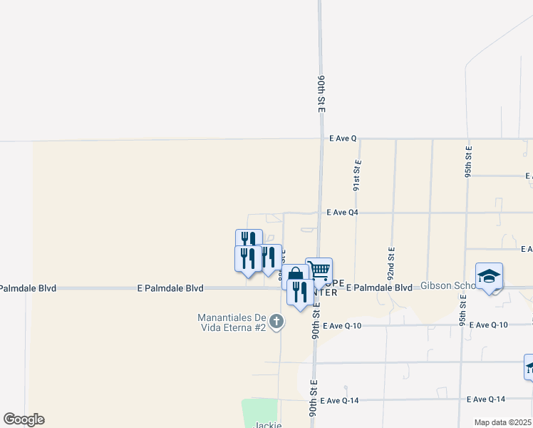 map of restaurants, bars, coffee shops, grocery stores, and more near 2 East Avenue Q4 in Palmdale