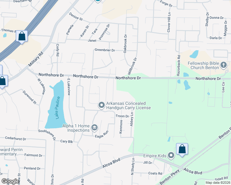 map of restaurants, bars, coffee shops, grocery stores, and more near 2801 Northshore Drive in Benton