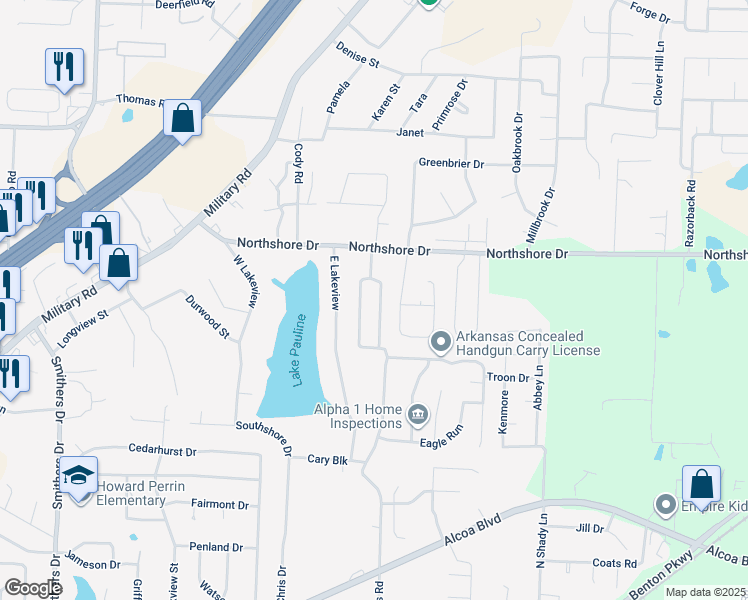 map of restaurants, bars, coffee shops, grocery stores, and more near 2318 Redwood Drive in Benton