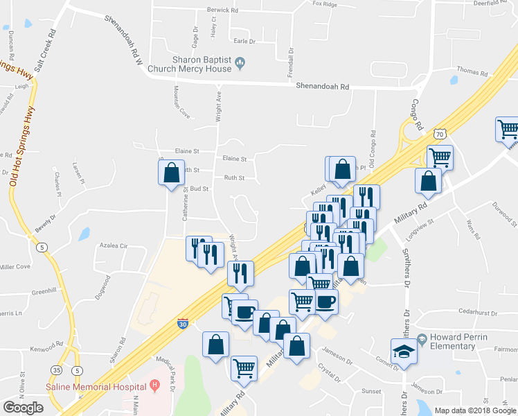 map of restaurants, bars, coffee shops, grocery stores, and more near 8 Hickory Ridge in Benton