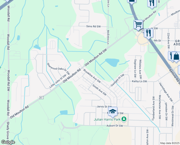 map of restaurants, bars, coffee shops, grocery stores, and more near 1212 Brookline Avenue Southwest in Decatur