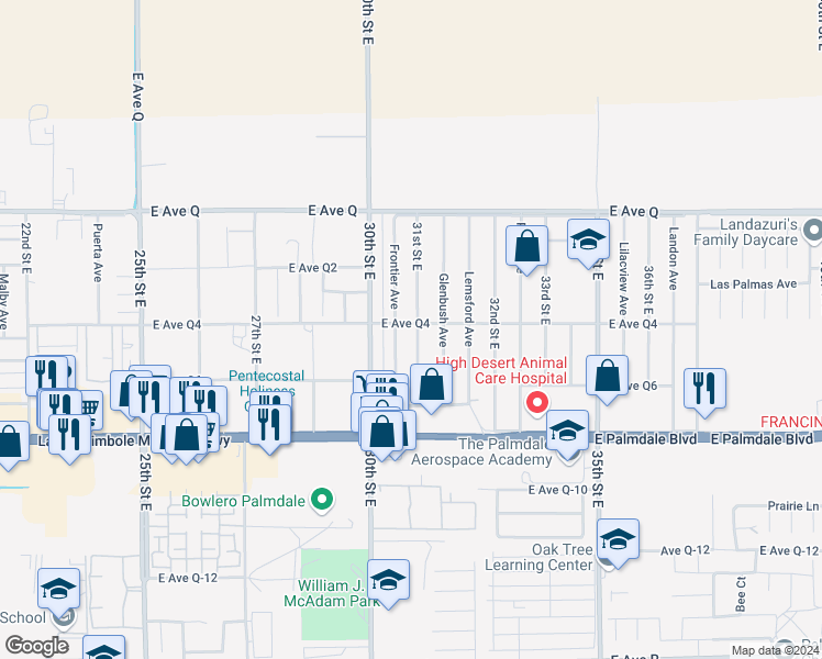 map of restaurants, bars, coffee shops, grocery stores, and more near in Lake Los Angeles