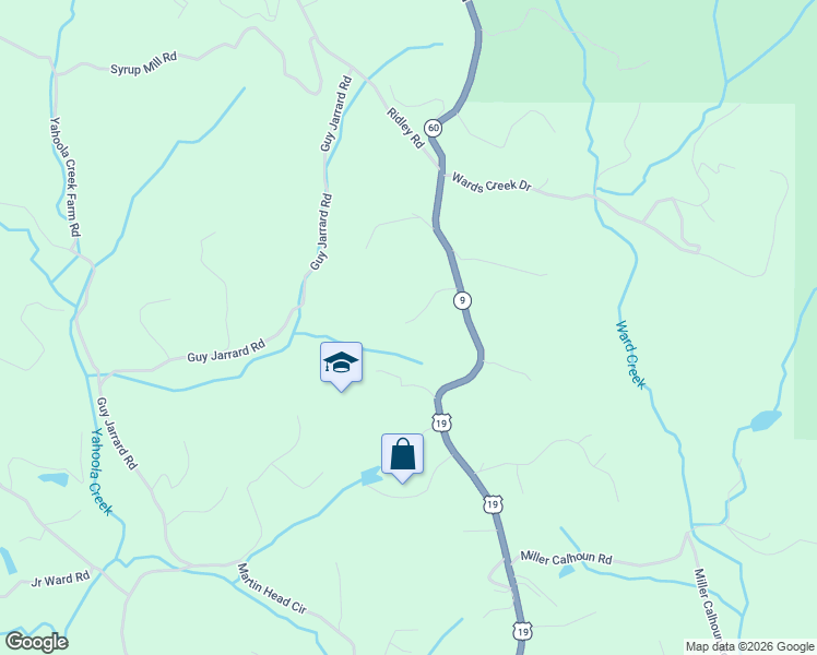 map of restaurants, bars, coffee shops, grocery stores, and more near 145 Olympic Drive in Dahlonega