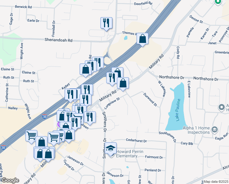 map of restaurants, bars, coffee shops, grocery stores, and more near 2202 Military Road in Benton