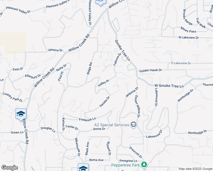 map of restaurants, bars, coffee shops, grocery stores, and more near 431 Valley Place in Prescott
