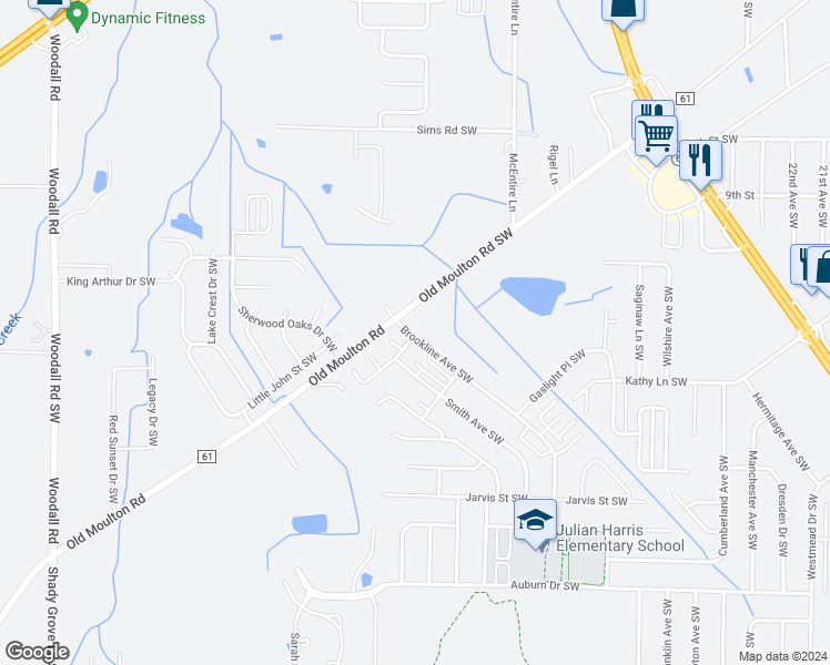map of restaurants, bars, coffee shops, grocery stores, and more near 1206 Brookline Avenue Southwest in Decatur