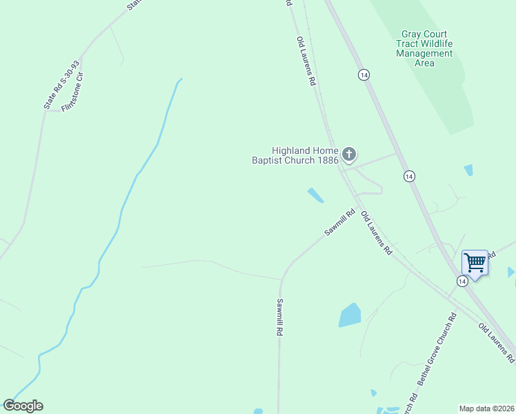 map of restaurants, bars, coffee shops, grocery stores, and more near 204 Sawmill Road in Gray Court