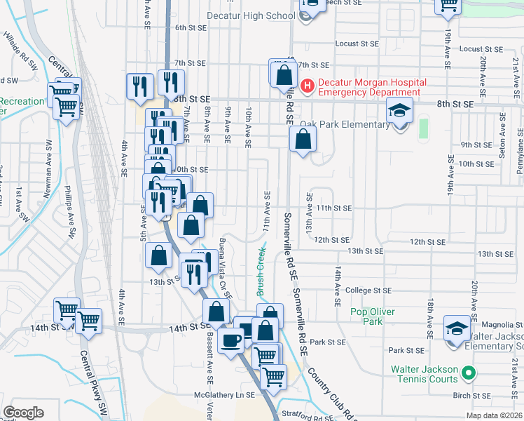 map of restaurants, bars, coffee shops, grocery stores, and more near 1501 11th Avenue Southeast in Decatur