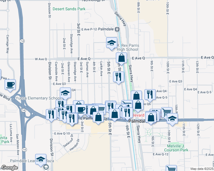 map of restaurants, bars, coffee shops, grocery stores, and more near in Lake Los Angeles