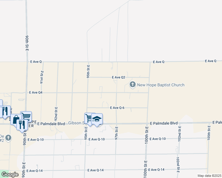 map of restaurants, bars, coffee shops, grocery stores, and more near 9637 East Avenue Q4 in Palmdale