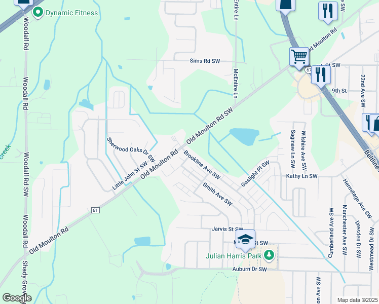 map of restaurants, bars, coffee shops, grocery stores, and more near 1204 Brookline Avenue Southwest in Decatur