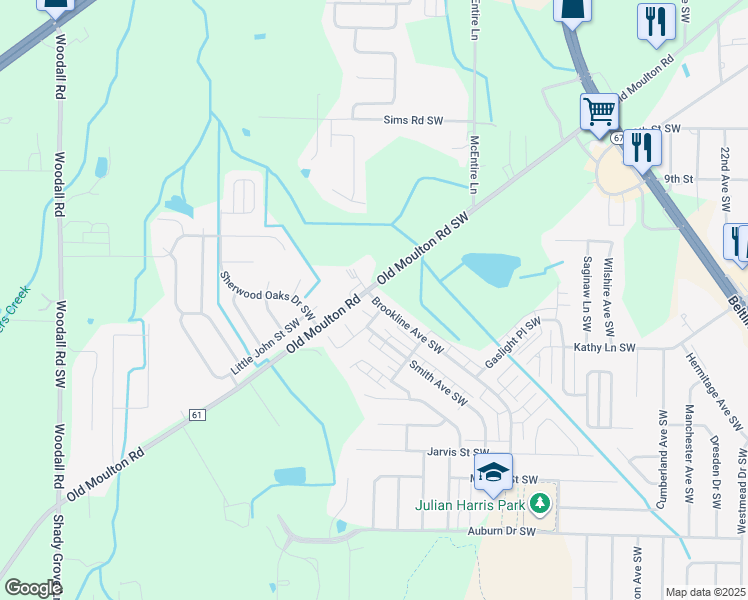 map of restaurants, bars, coffee shops, grocery stores, and more near 1204 Brookline Avenue Southwest in Decatur