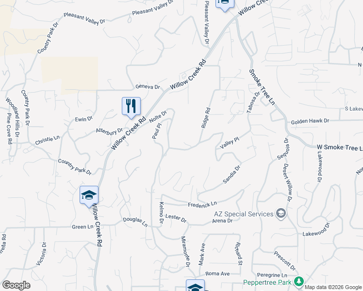 map of restaurants, bars, coffee shops, grocery stores, and more near 2497 Kenneth Place in Prescott