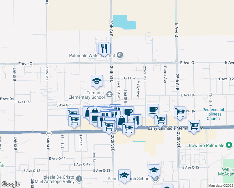 map of restaurants, bars, coffee shops, grocery stores, and more near 38583 Jacklin Avenue in Palmdale