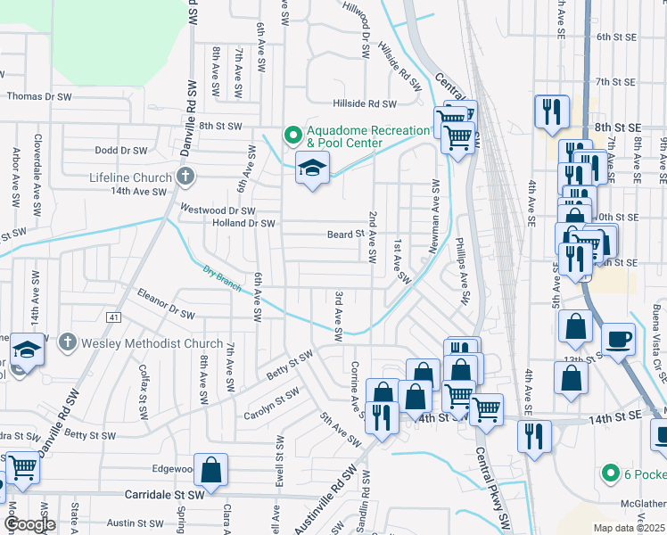 map of restaurants, bars, coffee shops, grocery stores, and more near 301 Brookhaven Street Southwest in Decatur