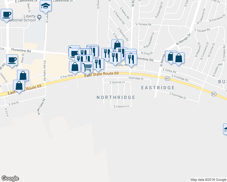 map of restaurants, bars, coffee shops, grocery stores, and more near 2845 N Panorama Dr in Prescott Valley