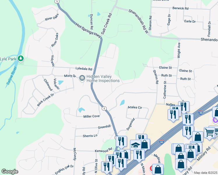 map of restaurants, bars, coffee shops, grocery stores, and more near 2201 Charles Place in Benton