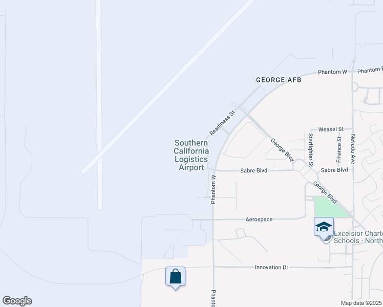map of restaurants, bars, coffee shops, grocery stores, and more near 18374 Phantom West in Victorville
