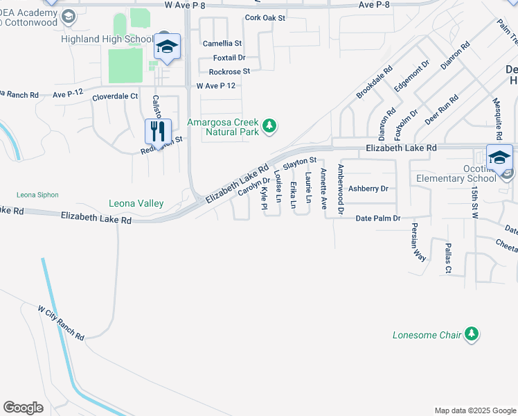 map of restaurants, bars, coffee shops, grocery stores, and more near 38617 Kyle Place in Palmdale