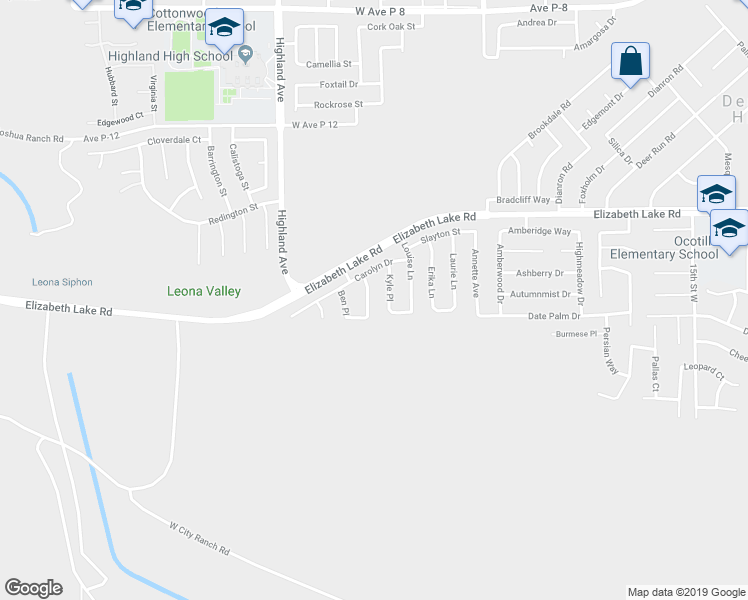 map of restaurants, bars, coffee shops, grocery stores, and more near 38618 Davlina Lane in Palmdale