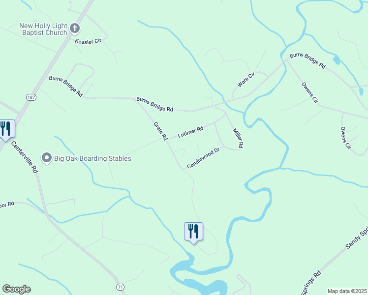 map of restaurants, bars, coffee shops, grocery stores, and more near 307 Grate Road in Anderson