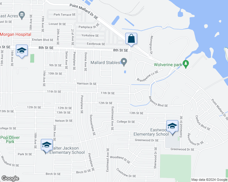 map of restaurants, bars, coffee shops, grocery stores, and more near 2220 11th Street Southeast in Decatur