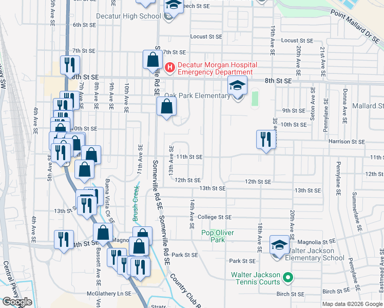 map of restaurants, bars, coffee shops, grocery stores, and more near 1450 14th Avenue Southeast in Decatur