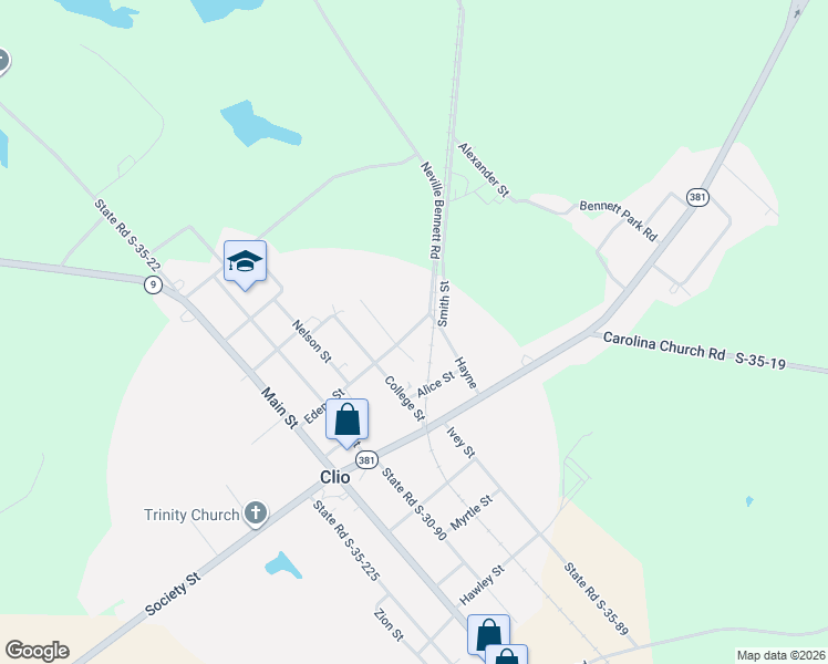 map of restaurants, bars, coffee shops, grocery stores, and more near 505 Edens Street in Clio