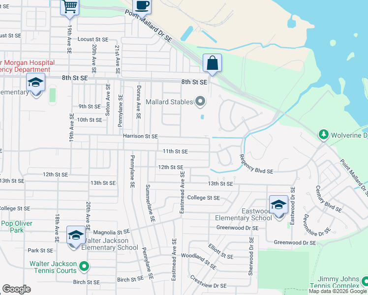map of restaurants, bars, coffee shops, grocery stores, and more near 2216 11th Street Southeast in Decatur