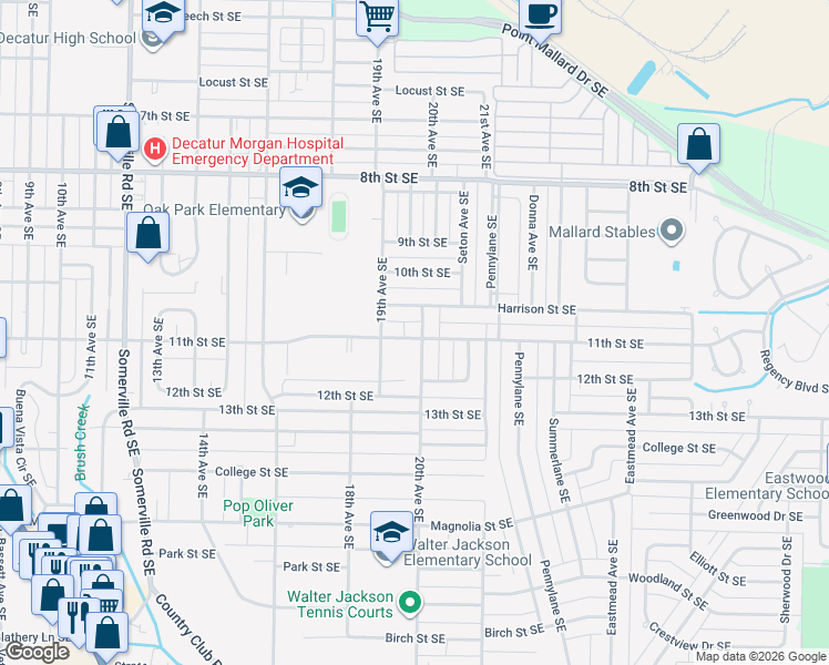 map of restaurants, bars, coffee shops, grocery stores, and more near 1502 20th Avenue Southeast in Decatur