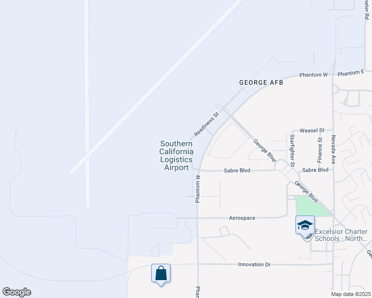 map of restaurants, bars, coffee shops, grocery stores, and more near 18280 Readiness Street in Victorville