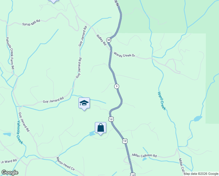 map of restaurants, bars, coffee shops, grocery stores, and more near 145 Olympic Drive in Dahlonega