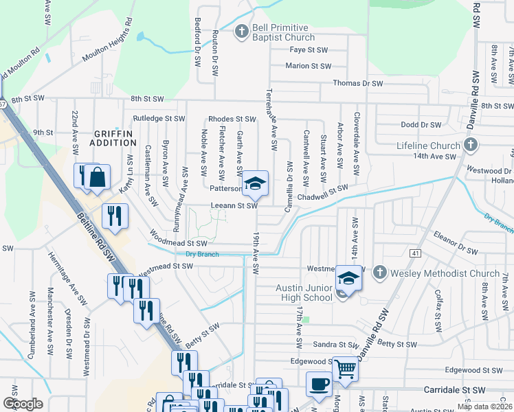 map of restaurants, bars, coffee shops, grocery stores, and more near 1400 19th Avenue Southwest in Decatur