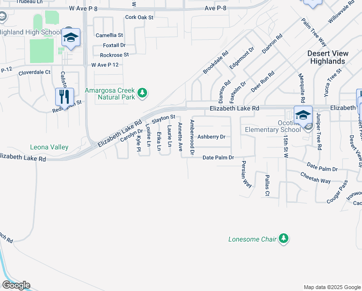 map of restaurants, bars, coffee shops, grocery stores, and more near 38616 Annette Avenue in Palmdale