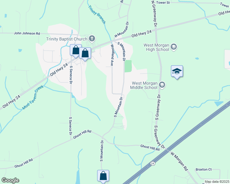 map of restaurants, bars, coffee shops, grocery stores, and more near 40 Woodland Avenue in Trinity