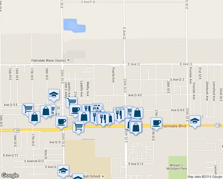 map of restaurants, bars, coffee shops, grocery stores, and more near in Lake Los Angeles