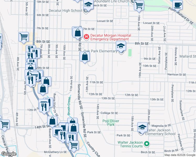 map of restaurants, bars, coffee shops, grocery stores, and more near 1450 14th Avenue Southeast in Decatur