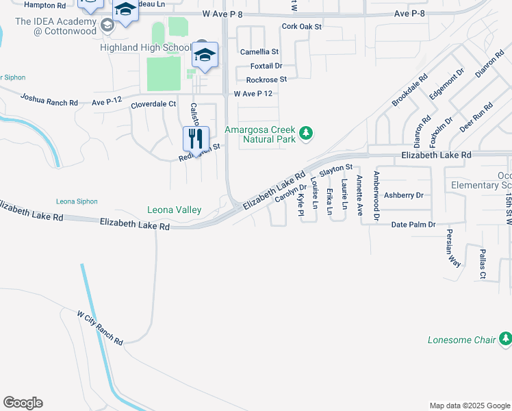map of restaurants, bars, coffee shops, grocery stores, and more near 38615 Ben Place in Palmdale