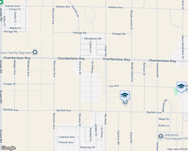 map of restaurants, bars, coffee shops, grocery stores, and more near 10434 Buckboard Circle in Adelanto